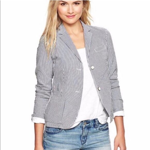Brand new GAP Academy Blazer Gap Blue White Seersucker Jacket Size 8 - Picture 1 of 13